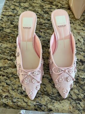 Dolce Vita Light Pink Beaded Floral Pointed Mule